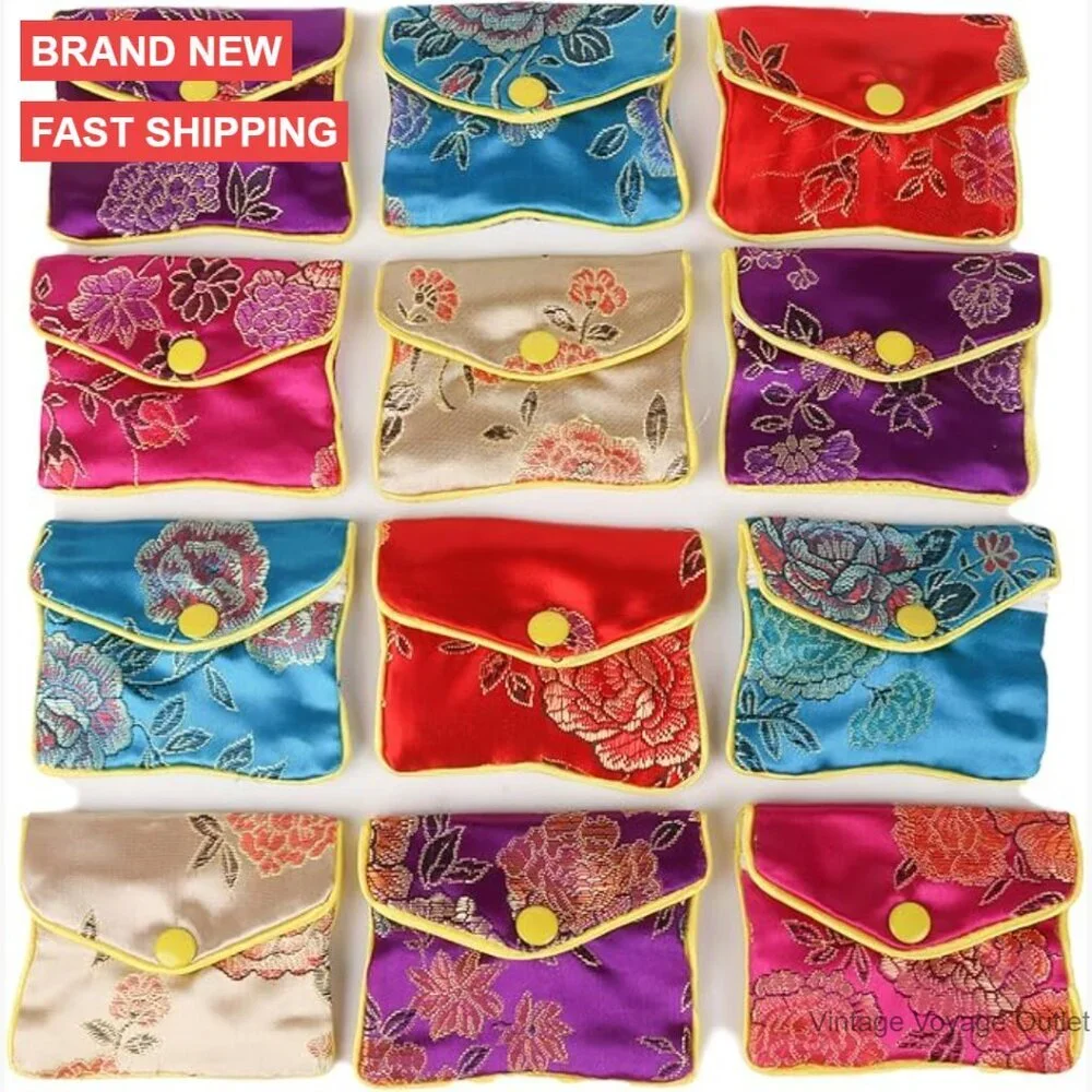 15 Pack Travel Jewelry Organizer Case Silk Pouch Buckle Zipper Closure